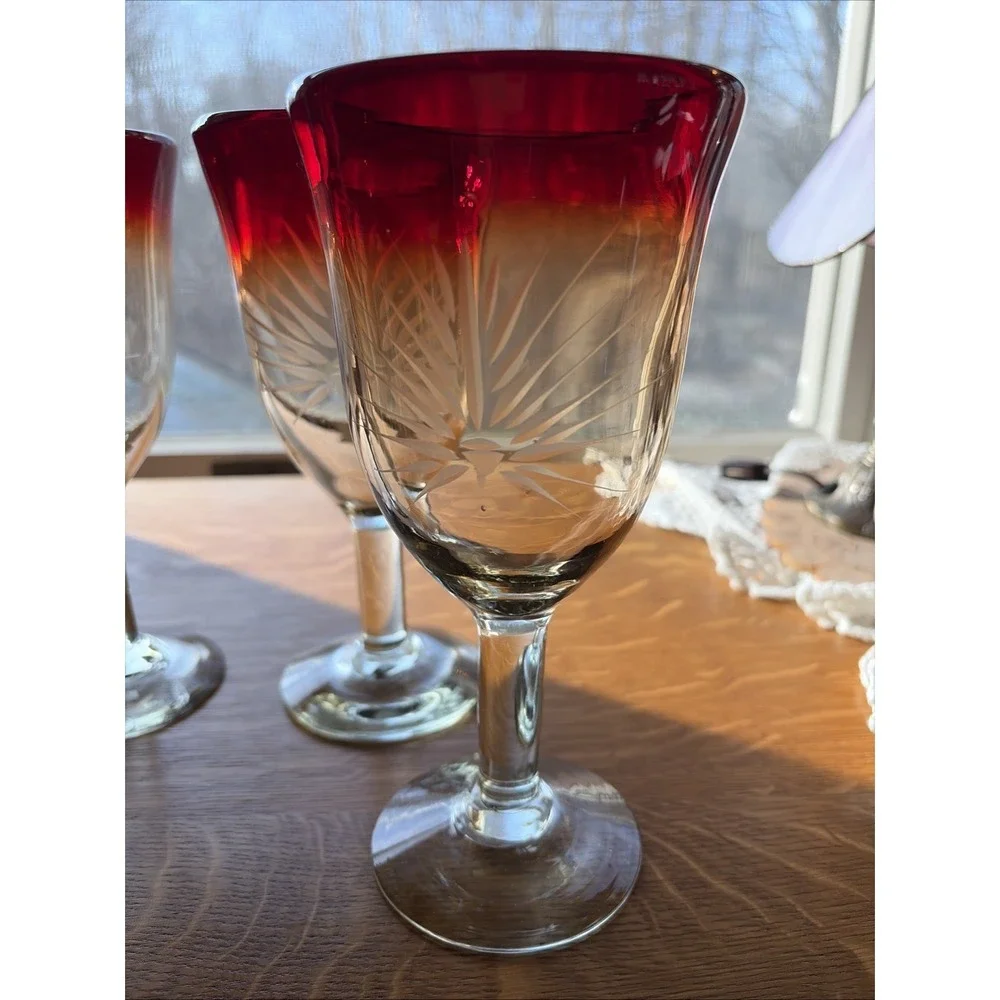 4 Hand Blown‎ Red & Clear Tall 8 3/8